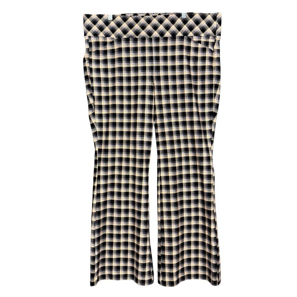 Torrid Pants Womens 3XL Black Yellow Blue Plaid Pull On Flare Stretch Slimming‎